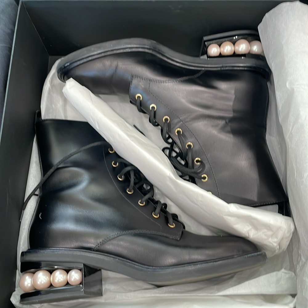Nicholas Kirkwood | Casati Pearl Combat Boots | Black Leather | Size 39 - Picture 5 of 7